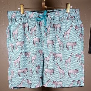 Blue Safari Animal Swim Trunks Board Shorts with Elastic Waistband With …